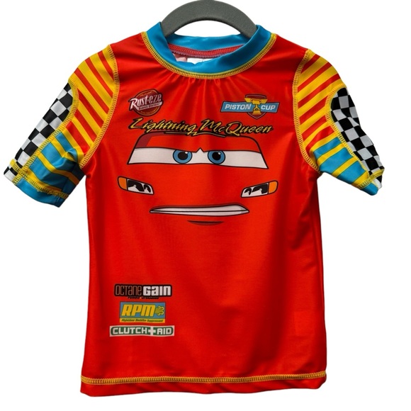 Disney Lighting McQueen swim rash guard shirt, Cars Piston Cup, red, size 3T - Picture 1 of 3